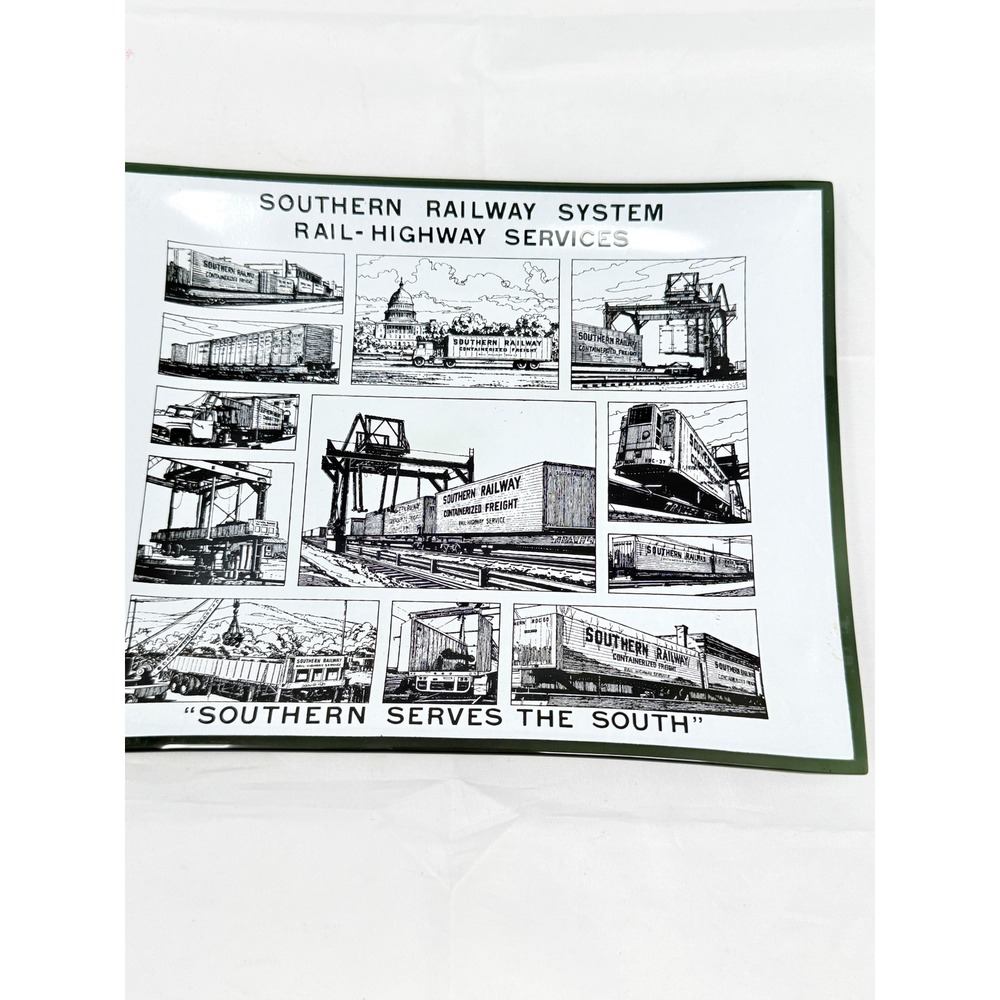 Vintage Southern Railway System Rail-Highway Services Glass Tray 9.5x7.25
